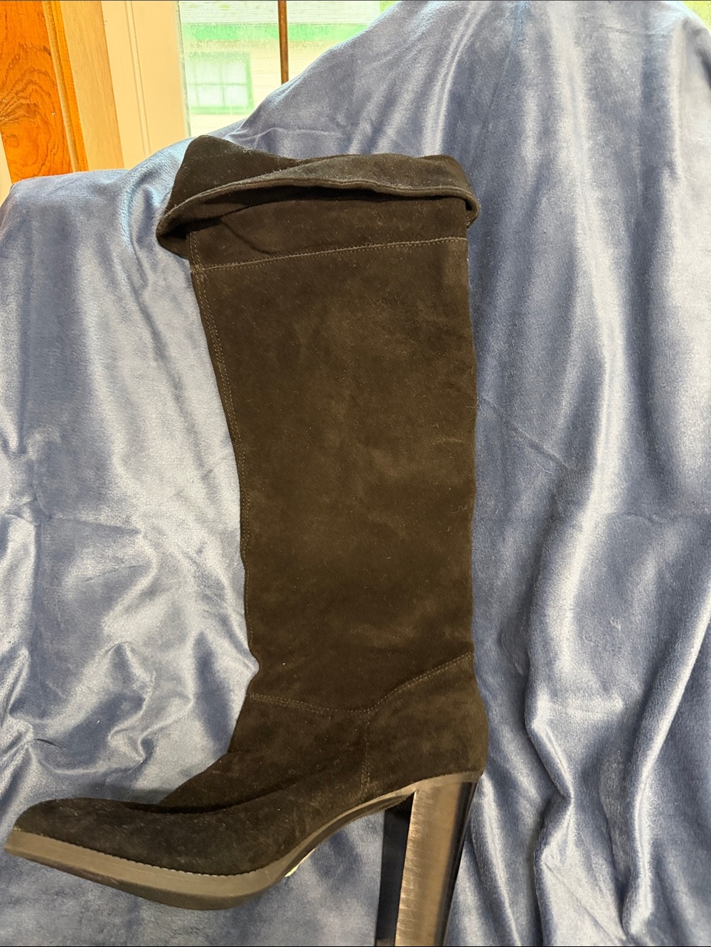 Black Suede High Heel Knee Boot - Women